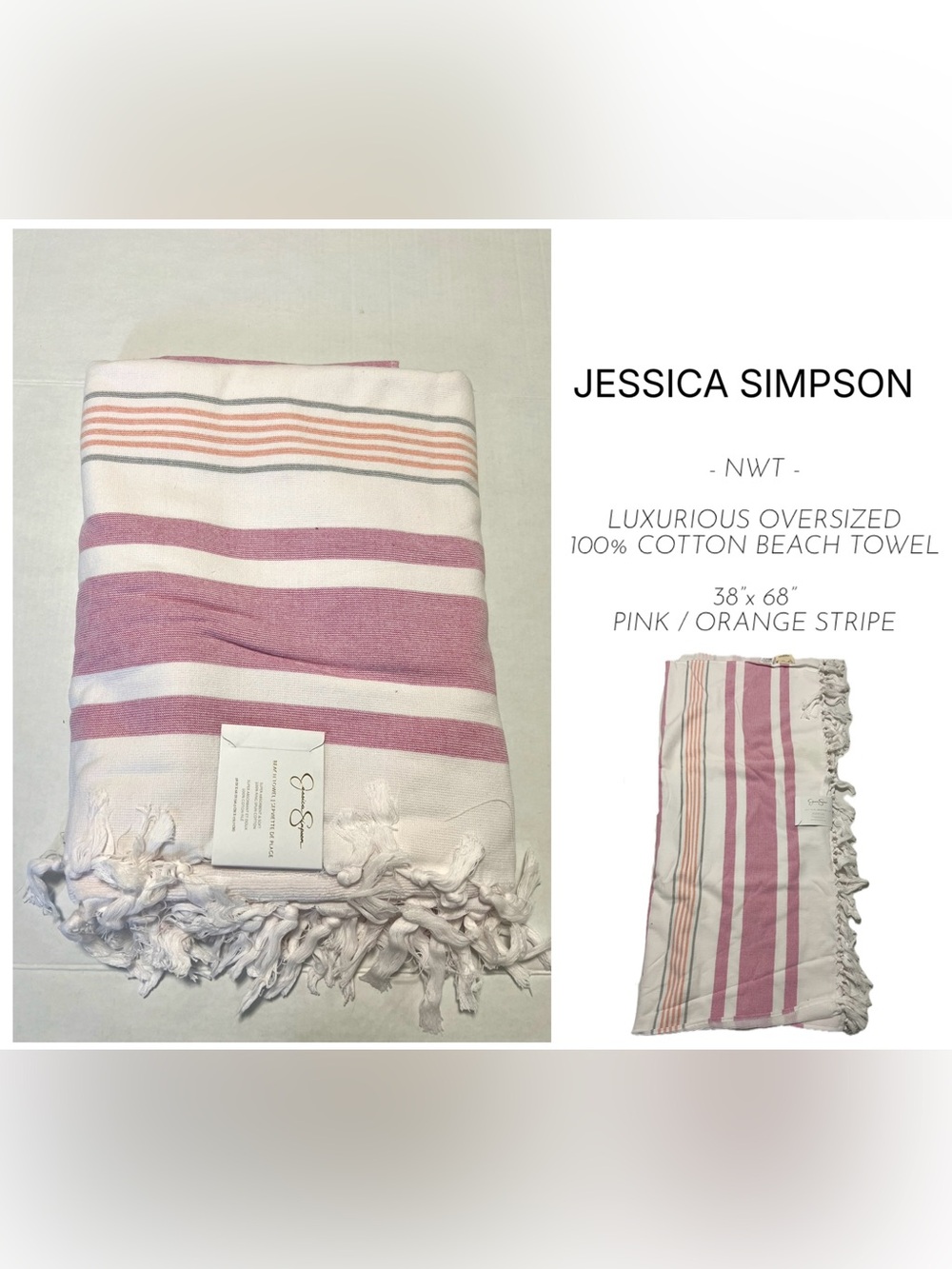 JESSICA SIMPSON - NWT - STRIPED LUXURIOUS OVERSIZED COTTON BEACH TOWEL